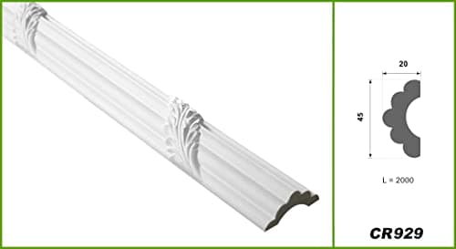 GRAND DECOR CR929 Lot de 2 moulures murales en stuc plates style baroque en polyuréthane blanc pour salon d'appartement