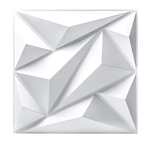 Art3dwallpanels Lot de 12 panneaux muraux 3D pour décoration murale intérieure, noir, 50 x 50 cm, motifs diamant texturé — Blanc