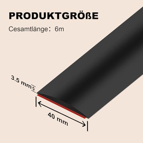 Bande de transition Vefhby autocollante en vinyle noire, 4 cm x 6 m, pour sceller les espaces au sol et plinthe de sol,