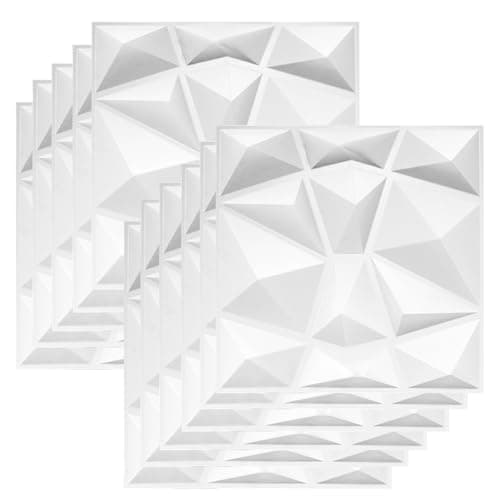 Fosoloni Lot de 12 panneaux muraux 3D diamant Blanc mat En PVC Pour décoration salon chambre à coucher salle de bain