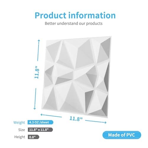 Art3d Lot de 33 panneaux muraux décoratifs 3D en forme de diamant blanc mat, pour décoration intérieure, design moderne