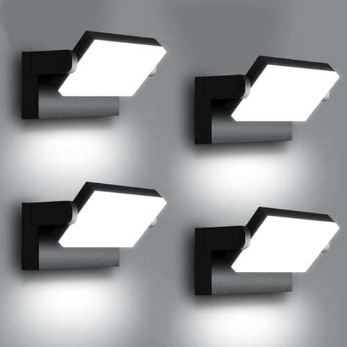 LEDMO 60W Applique Murale Extérieur/Intérieur Étanche IP65 pour Terrasse et Jardin avec Panneau LED Pivotant à 360° — 4 Pack Noir 60w-6000k