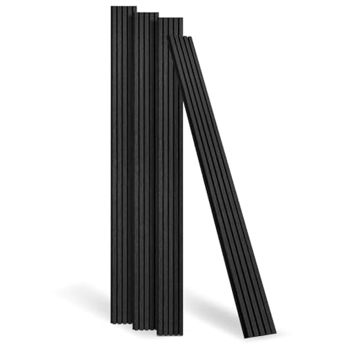 Panneaux muraux acoustiques 3D en chêne Dollar Boss pour bureau, chambre à coucher et cuisine, 240 x 60 cm, panneaux mur — Noir