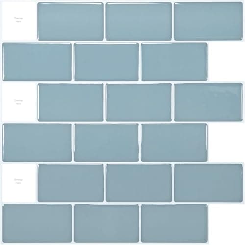 Art3d Lot de 10 Pièces Carrelage Autocollant Métro Noir pour Cuisine et Salle de Bain, Papier Adhésif en Vinyl 3D Brique — Bleu