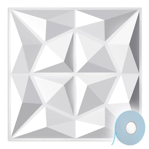 Panneaux muraux 3D Jaxguom diamant - Résistants et indéformables - Pour décoration intérieure - Lot de 12 panneaux 30 x — Diamant01 Blanc avec Ruban Adhésif