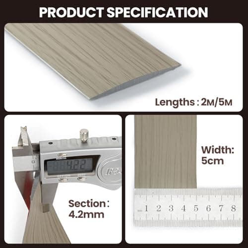 Bande de transition autocollante en vinyle PVC pour seuil de porte gris, sol stratifié, bordure de sol - 5 cm x 5 m - Tr