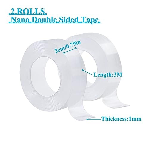 CiciIng Lot de 2 rouleaux de ruban adhésif double face extra fort transparent pour maison et voiture - Amovible et étanc