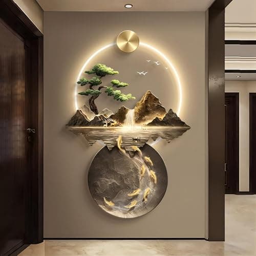 LIUWOPA Art Mural LED, Peinture décorative LED en Relief 3D pour Salon et Entrée, LIUWOPA Lampe Mural LED Feng Shui pour