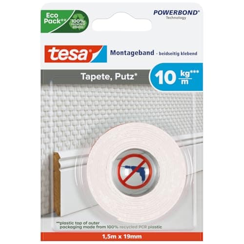 Ruban double-face Tesa 77742 spécial Papier Peint pour professionnels - 1,5m x 19mm - Collage professionnel - Découvrez