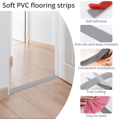 Barre de transition autocollante en vinyle étanche 2 m x 5 cm pour sols et seuil de transition plat
