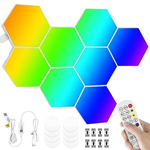 Panneau LED Hexagone Murale Lampe 12pcs Smart Music Sync Deco Modulaires RGB App & Télécommande Contrôle Salles Gaming B — 8pcs