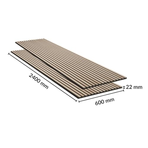 Panneaux Acoustiques Muraux Bois Chêne Blanc 240x60x2,2cm - Fond Noir - SILAMP