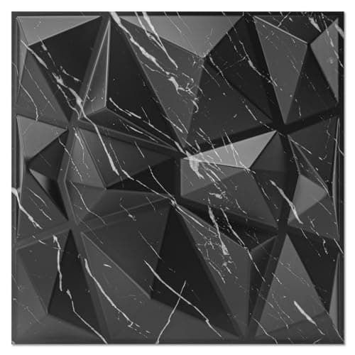 Art3d Lot de 33 panneaux muraux décoratifs 3D en forme de diamant blanc mat, pour décoration intérieure, design moderne — Marbre Noir