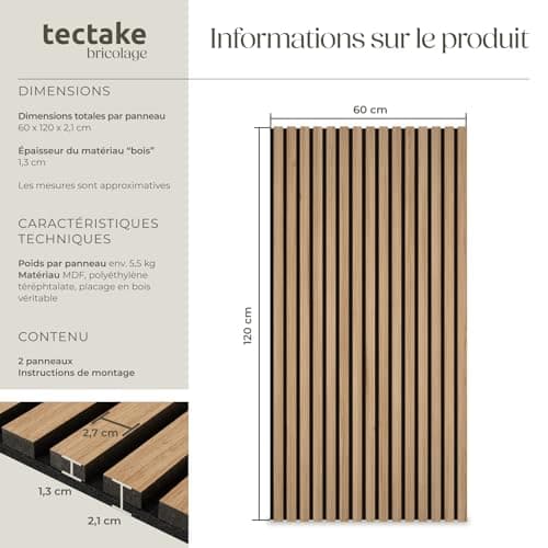 Tectake® Panneaux Acoustiques Muraux et Pour Plafond, Bois MDF, Isolation Phonique, Chamber, Bureau, Studio Musique, Déc