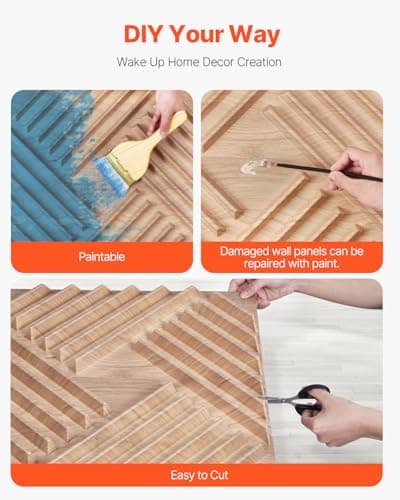 VEVOR Panneaux Muraux 3D Couleur Bois Clair pour Chambre et Salon - Déco Intérieure Moderne Minimaliste - 50x50 cm x 12