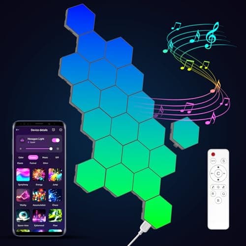 Panneau LED Hexagonal Smart Music Sync Lampe Murale App&Télécommande Contrôle Gaming Setup