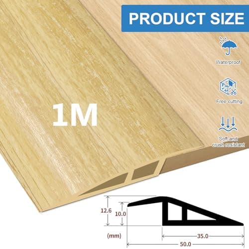Barre de Seuil Auto-adhésive PVC 1m x 5cm, Rampe de Transition pour Portes (Grain de Bois Clair) pour Rattrapage de Nive
