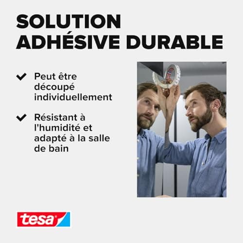 Adhésif Tesa Double-Face pour Miroirs – Humide et Salles de Bains – Fixation Sans Vis – Résistant et Sécuritaire 5m x 1,