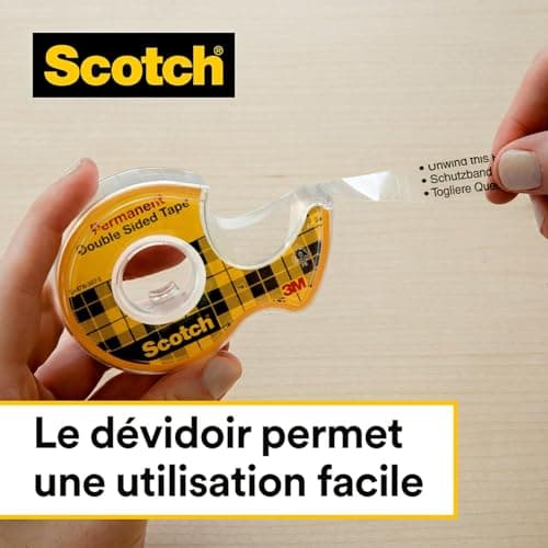 Scotch Le ruban Scotchdouble face-1 Rouleau 12,7mm x 6,3m sur dévidoir manuel - Emballage de cadeaux pour Noël et fourni