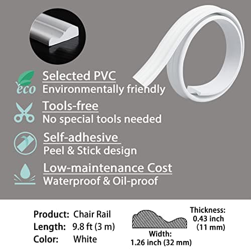 Moulage mural Trim & chaise rail Peel et Stick 3m x 32mm pour décoration maison bricolage sur cadre de miroir porte cabi