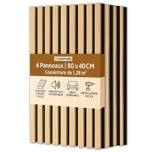 ACOUPANEL | Panneau Acoustique en Tasseaux Bois Chêne | Lot de 4 Panneaux Muraux 1,28 m² | Isolation Phonique Facile à I — Chêne naturel