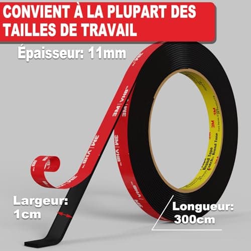 Ruban adhésif double face extra fort InTrans 300 x 1 x 0,11 cm - Mounting tape robuste - Voitures, LED, décoration🏠💥