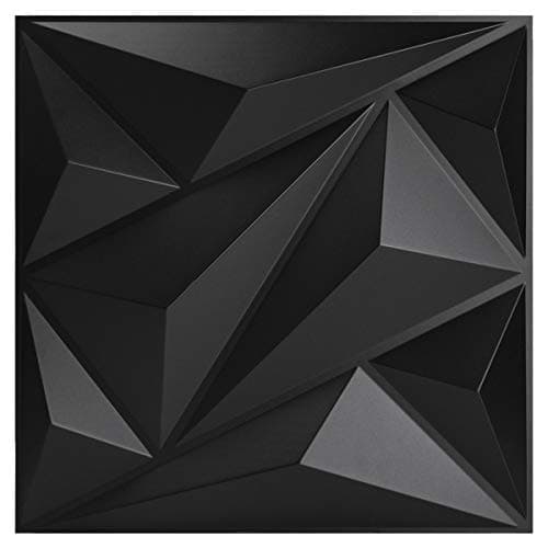 Art3dwallpanels Lot de 12 panneaux muraux 3D pour décoration murale intérieure, noir, 50 x 50 cm, motifs diamant texturé