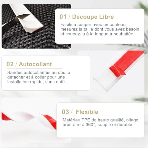 BORISCA Seuil de Douche Blanc pour évier, Étanchéité Autocollante et Silicone Pliable Barrière d'Eau 3m Salles de Bains