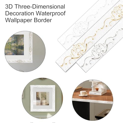TECDW Blanc Avec De L'Or 3,6cm W Peler Et Moulure Murale 6 Mètres Auto-adhésif pour Miroir et Décoration Murale