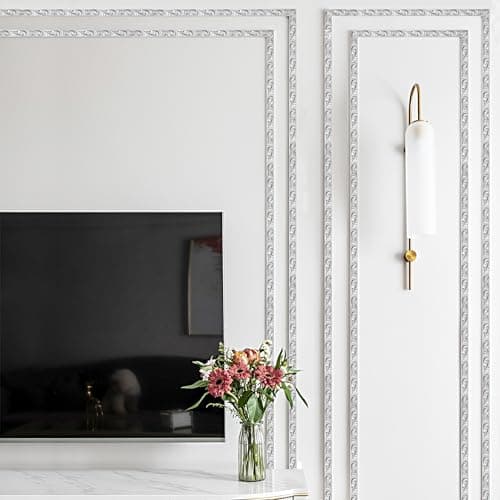JUNART Bande Décorative en PVC Argent, Adhesive pour Frise Murale, Convient aux Linteaux et Plinthes, Fonction Décoratio