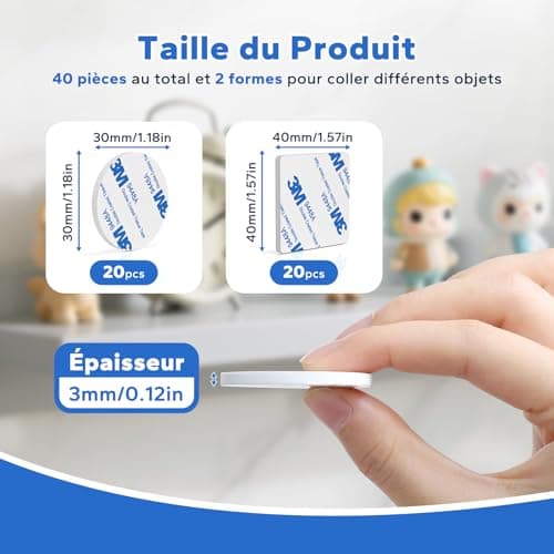 HOMMAND Adhesif Double Face Extra Fort Mousse Blanc pour Maison et Bureau, Carré et Ronde, 40 Pièces, Imperméable et Adh