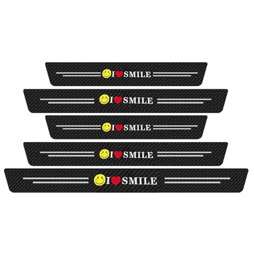 SSyang Films adhésifs de carbone 5 Pièces Protection Seuil de Porte pour Voiture - Anti-Rayures et Anti-Saleté - Protect — noir-Modèle de Sourire