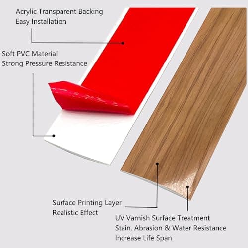 Bande de transition de sol PVC autocollante pour carrelage, bois et stratifié 1 m x 5 cm (érable) - Seuiller en PVC]|[Ba