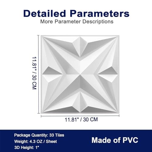 MIX3D Panneaux muraux décoratifs 3D en forme d'étoile blanc 30,5 x 30,5 cm pour décoration intérieure