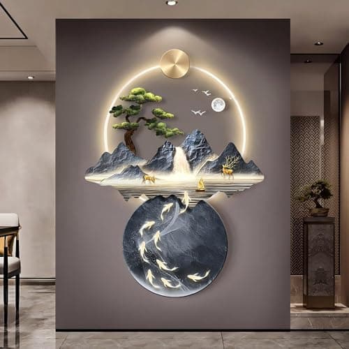 LIUWOPA Art Mural LED, Peinture décorative LED en Relief 3D pour Salon et Entrée, LIUWOPA Lampe Mural LED Feng Shui pour — Gris