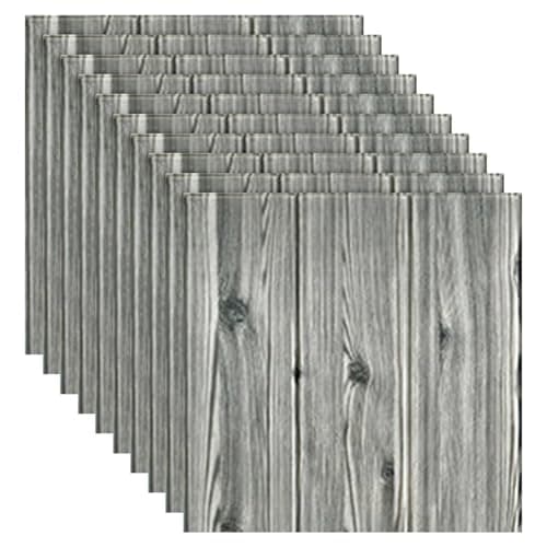 Ayuduots Lot de 10 Autocollants muraux carrés en Grain de Bois - Décoration de Maison Élégante et Résistante|Panneaux mu — Bois Gris