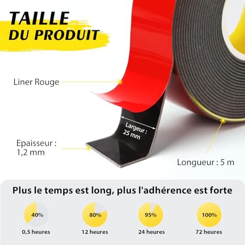 Ruban double face extra fort EMITEVER 25mm * 5M noir pour la décoration bureau et maison