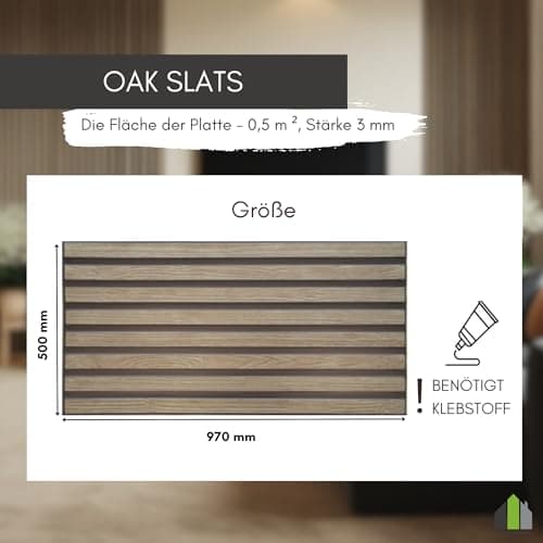 Panneaux muraux 3D en PVC pour revêtement mural bois - Décoration murale intérieure - Aspect chêne (lattes) - 50 x 97 cm