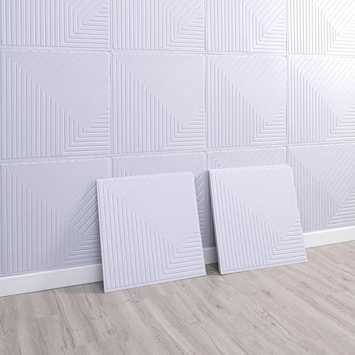 Panneaux muraux 3D autocollants Tokenhigh 30x30cm effet chêne — Blanc