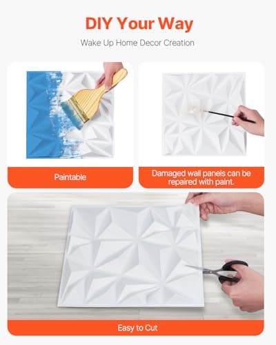 Panneau Mural Vintage VEVOR 3D Blanc Mat Motif Diamant pour Chambre Vintage Minimaliste, Panneau Mural PVC pour Plafond,