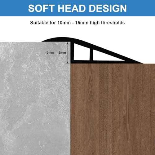 Barre de seuil adhésive 1M*7CM noir pour hauteur de seuil 10mm à 15mm