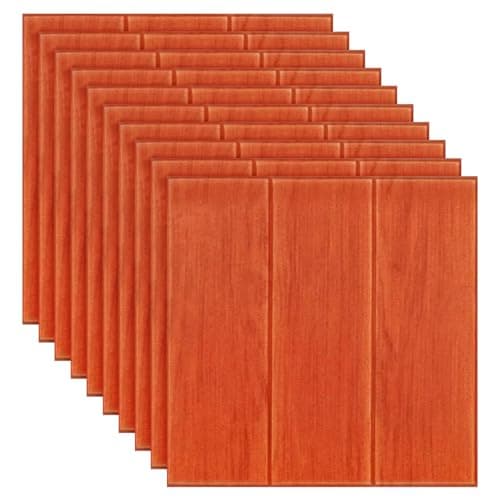 Ayuduots Lot de 10 Autocollants muraux carrés en Grain de Bois - Décoration de Maison Élégante et Résistante|Panneaux mu — Érable Rouge