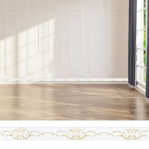 TECDW Blanc Avec De L'Or 3,6cm W Peler Et Moulure Murale 6 Mètres Auto-adhésif pour Miroir et Décoration Murale