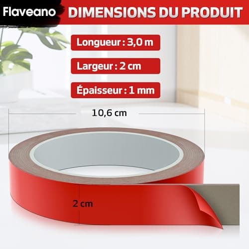 Flaveano Double Face Extra Fort Adhésif Puissant pour Cuisine et Atelier, Robuste et Réutilisable, 3,0 m x 2 cm