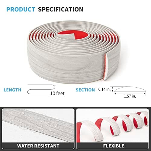 Art3d Bande de transition de moquette auto-adhésive en vinyle, pour séparer les espaces, Blanc délavé 304x4cm, applicabl