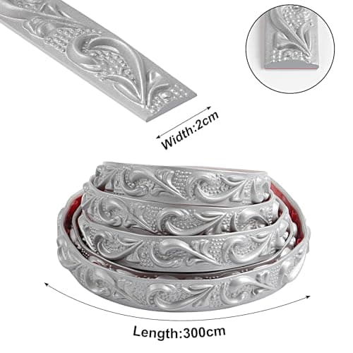 JUNART Bande Décorative en PVC Argent, Adhesive pour Frise Murale, Convient aux Linteaux et Plinthes, Fonction Décoratio