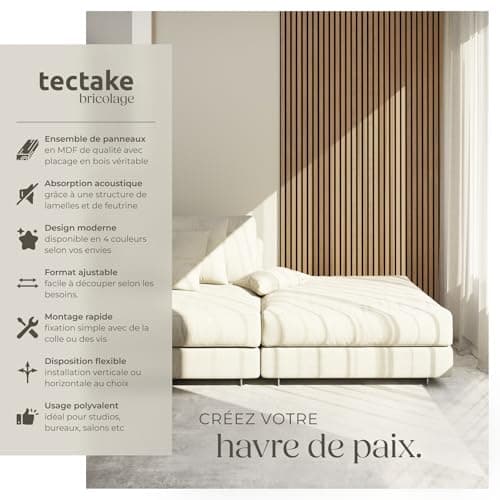Tectake® Panneaux Acoustiques Muraux et Pour Plafond, Bois MDF, Isolation Phonique, Chamber, Bureau, Studio Musique, Déc