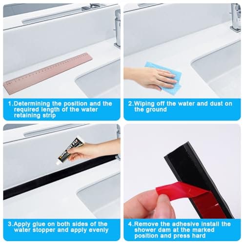 Flintronic Joint Douche, Barrière d'eau Silicone 3M, Noir, pour Sol de Salle de Bain - Barrière Anti-Inondation Adhésif