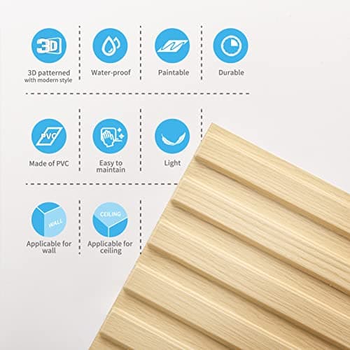 Art3d Panneau mural chêne Lot de 12 3D texturé cannelé, 50x50cm pour salon et chambre