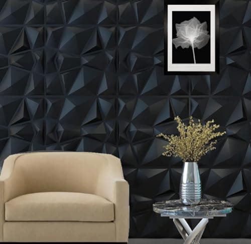 Panneaux muraux 3D en PVC texturé Lot de 15 noirs 30x30 cm pour décoration intérieure픔